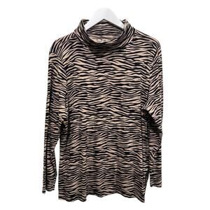 Loft Vintage Soft Turtleneck 16/18 Plus Cotton Brown Black Animal Print T-Shirt